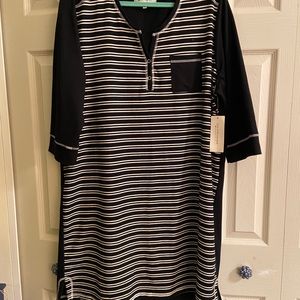 Lounge tunic, black and white stripe in front, the back is solid black. NWT